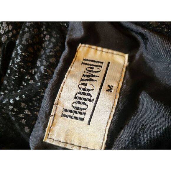 Vintage 1980s Leather Bomber Jacket Women's Medium Black Leopard Suede Moto - Picture 3 of 5